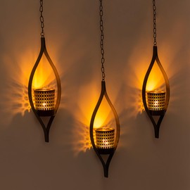 Romadedi Modern Hanging Candle Holder Patio Decor - Set of 3 Black Tea Light Lantern Metal Unique Honeycomb Design Glass TeaLights for Wall Decoratons Living Room Garden Window