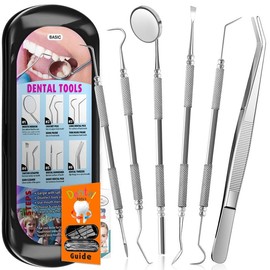 6 Pack Dental Tools, Plaque Remover for Teeth Cleaning Dental Pick Hygiene Kit, Stainless Steel Professional Tooth Scraper Tartar Removal Cleaner for Home Use - with Case - Color: Pro Dental Tools w/ Carrying Box - Class
