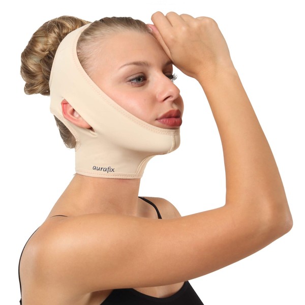 Post Surgical Chin Strap Bandage for Women - Neck and Chin Compression Garment Wrap - Face Slimmer, Jowl Tightening, Chin Lifting (Medium (Pack of 1), Beige)
