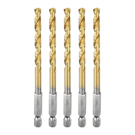 sourcing map 5pcs 1/4" Hex Shank Drill Bit 7/32" Gold Oxide M35 High Speed Steel Twist Drill Bit 135 Degree Split Point Tip Drilling Tool with Quick Change Hex Shank for Metal Wood Plastic