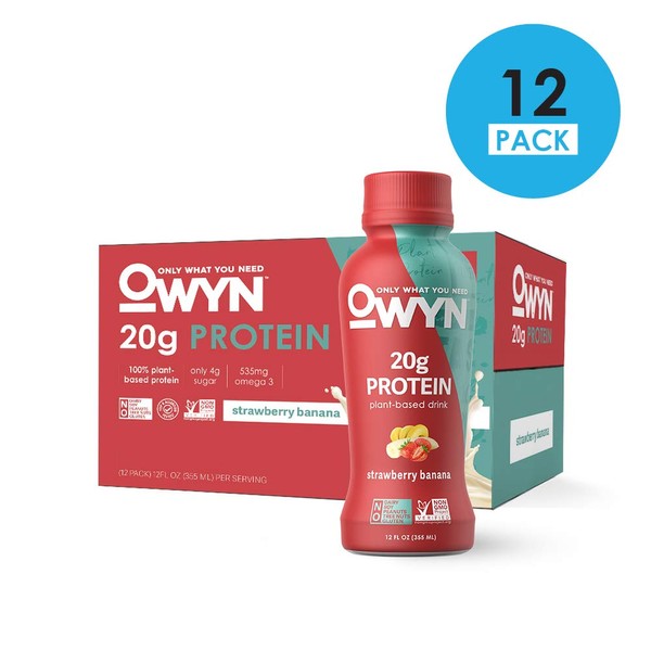 OWYN - 100% Vegan Plant-Based Protein Shakes | Strawberry Banana, 12 Fl Oz (Pack of 12) | Dairy-Free, Gluten-Free, Soy-Free, Tree Nut-Free, Egg-Free, Allergy-Free, Vegetarian