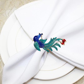 Kichvoe Jeweled Napkin Rings Set of 6 Vintage Metal Crystal Rustic Peacock Napkin Ring Holders for Wedding Party Holiday Christmas Beautiful Dinner Table Decor
