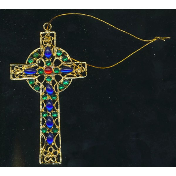 Kubla Enameledblue & bgreen "gem" filigree style cross. Beautiful !!