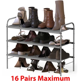 Simple Houseware 3-Tier Shoe Rack Storage Organizer, Grey – Space-Saving Shoe Shelf, Holds 9–16 Pairs, Sturdy Metal Frame, Easy Assembly – Closet, Entryway, Bedroom Shoe Storage Solution