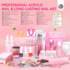 SAVILAND Acrylic Nail Kit with Drill: Professional Acrylic Nail Set for Beginners with Everything U V Light 3 Colors Gel Polish Decorations Nails Tools for Home Salon Use Christmas Gift Set