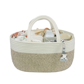 Organizador grande de pañales para bebé para niña, niño, cuerda de almacenamiento para guardería, cesta portátil para cambiar, coche, viajes, baby shower, regalos para recién nacidos, artículos imprescindibles de color blanco y café