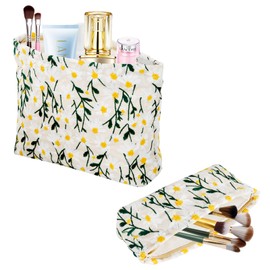 Kosmetiktasche Kulturtasche, 2 Stück Kulturtasche Make up Tasche Tragbar Reise Schminktasche Organizer mit Reißverschluss, Strickstickerei Kosmetiktaschenset für Damen Mädchen (Beige)