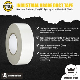 T.R.U. Set of 2 White Durable Duct Tape Rolls, 11 Mil Thickness, 2 Inches by 30 Yards, High Strength, Flexible, No Residue, Water-Resistant and Tearable by Hand, Versatile for Indoor and Outdoor Use
