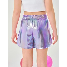 Haloumoning Girls Metallic Shorts Sparkly Dance Outfits Elastic Drawstring Shiny Hot Short Pants 5-14 Years