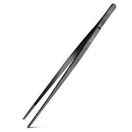 Kitchen Tweezers Fine Tweezer Tongs For Cooking, Black Stainless Steel Food Tweezers, Multi-function Precision Serrated Tips Cooking Tongs Kitchen Serving Tong (Black, 12 inch)