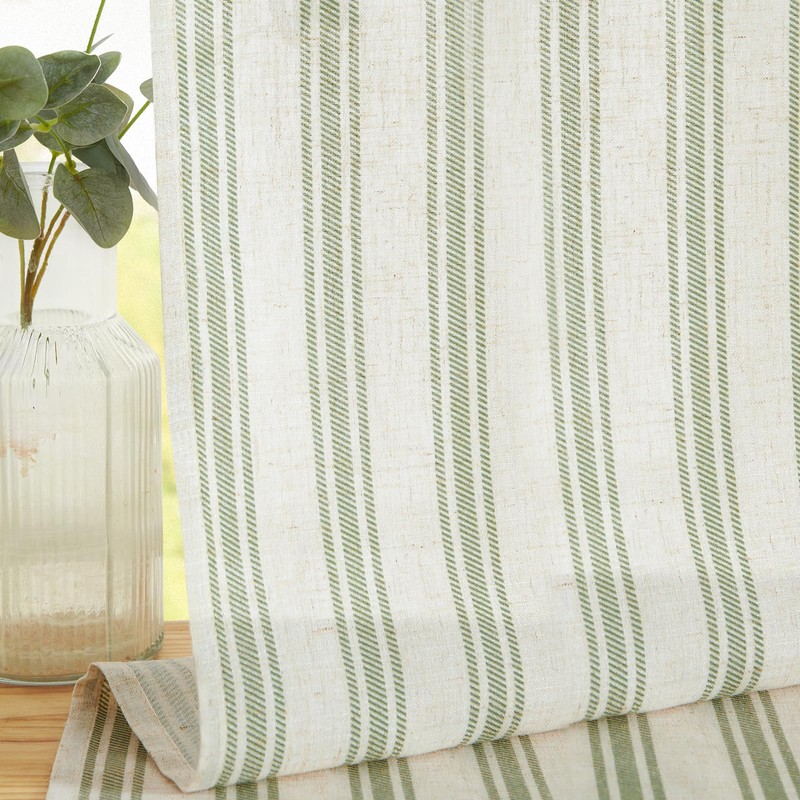 jinchan Striped Linen Kitchen Curtains 24 Inch Cafe Tier Curtains