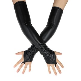 Chendvol Men's and Women's Shiny Metallic Fashion Fingerless Gloves Long Elastic Costume Gloves, Black, One Size