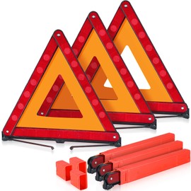 MAOPINER 3 Pack Emergency Warning Triangles, Roadside Safety Triangle with Reinforced Base and Carrying Case, Foldable Reflective Warning Triangles for Roadside Safety and Emergency Use