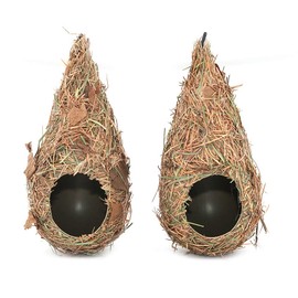 Namvo Pack of 2 Hand Woven Straw Bird Nest Boxes Grass Nests for Gardening