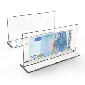 Pack of 2 Acrylic Banknotes Display Frame Euro Bill Photo Holder for Banknotes Collectors Paper Money Dollar Clear Bill Frame Ticket Protector Banknotes and Stamp Collecting Accessories 10 x 20 cm