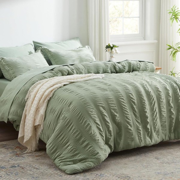 Tospass Seersucker Bed Linen 155 x 220 cm Sage Green
