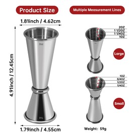 Stainless Steel Cocktail jiggers,Double Sided Jigger for Bartending, 2 OZ 1 OZ Dual Measuring Cup for Bar Party Wine Cocktail Drink Shaker (Silver)