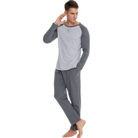 BigKing Long Sleeve Pyjamas with Colour Contrast, Men's Pyjamas with Split Contrast, Homewear for Families, Leisure Travel, darkgray