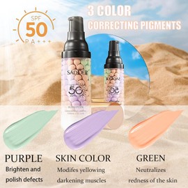 2 PCS Primer for Face Before Makeup,3 in 1 Sunscreen Isolation Cream, SPF 50, One Step Color Corrector Tinted Moisturizer, Blurs Imperfections Oil Control & Moisturizing Skin Tone Correcting