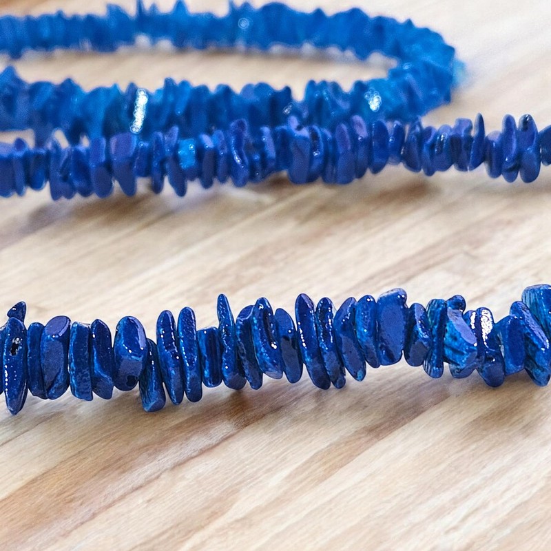 BlueRica Dark Blue Puka Shell Chips Necklace & Anklet Set