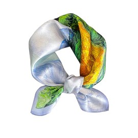 MEISEE 100% Pure Mulberry Silk Scarf 21" Square Scarf Neckerchief Headscarf Breathable Lightweight for Women Gift Packed (M3-Rustic Oil Painting)