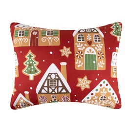 Greenland Home Gingerbread Lane Novelty Holiday Reversible Quilted Pillow Sham, King-20x36, Red