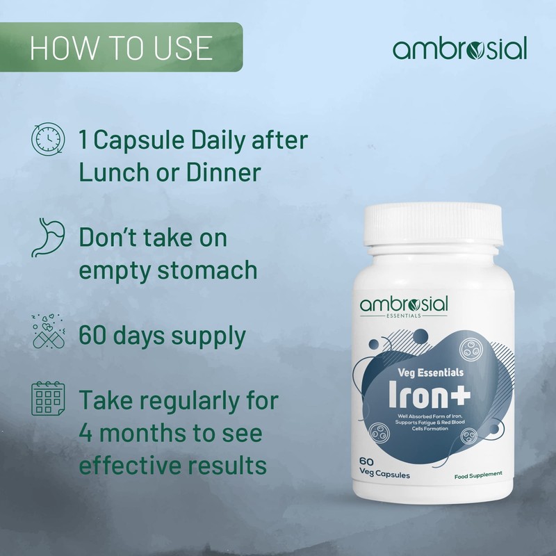 Ambrosial Iron Tablets High Strength 25mg| Iron Supplements for Women