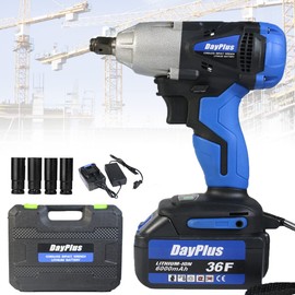 Cordless Impact Wrench, 18V 1/2 Inch High Torque Wrench Driver Set, 6000mAH Lithium Battery, 420N.M 1/2" Drive, Dual Speed Automatic Power Tool, 4 Impact Socket and Carry Case