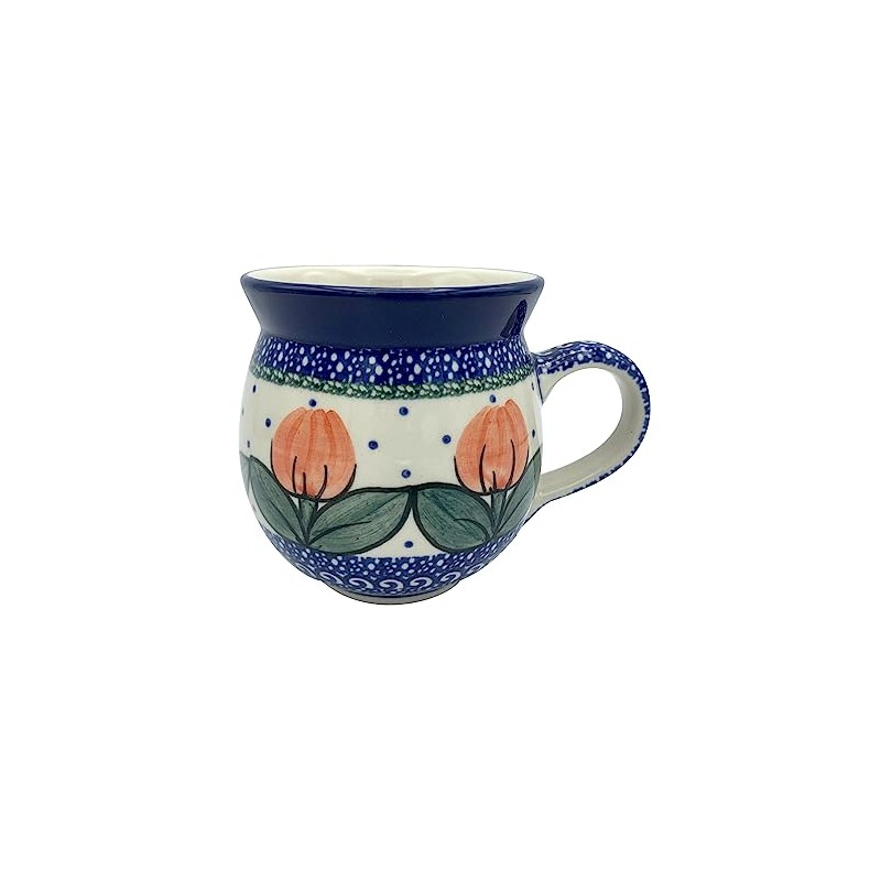 Polish Pottery 12 oz Ceramic Bubble Mug - Red Tulip