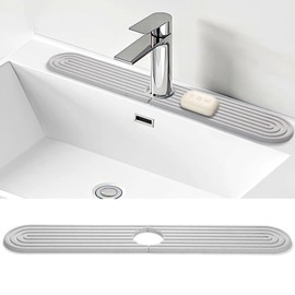 Shinowa Faucet Mat for Kitchen Sink, Diatomite Kitchen Sink Splash Guard, Quick Drying Water Stone for Kitchen Sink, Sink Splash Guard for Kitchen Bathroom,Included Sand Paper (Light Grey, 24'' x 4'')