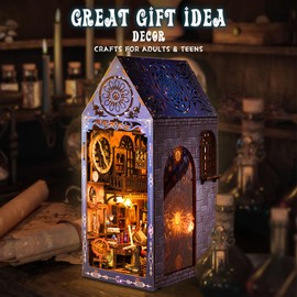 Book Nook Kits for Adults, Miniature House Dollhouse Kit for Teens, DIY Crafts for Adults, Bookshelf Decor Magic House with LED Light, Gifts for Family and Friends