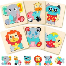 Wooden Puzzle for Toddlers from 1-4 Years, Montessori Educational Toy, 6 Pieces, Gift, Learning Educational Wooden Puzzle Toy, Girls and Boys