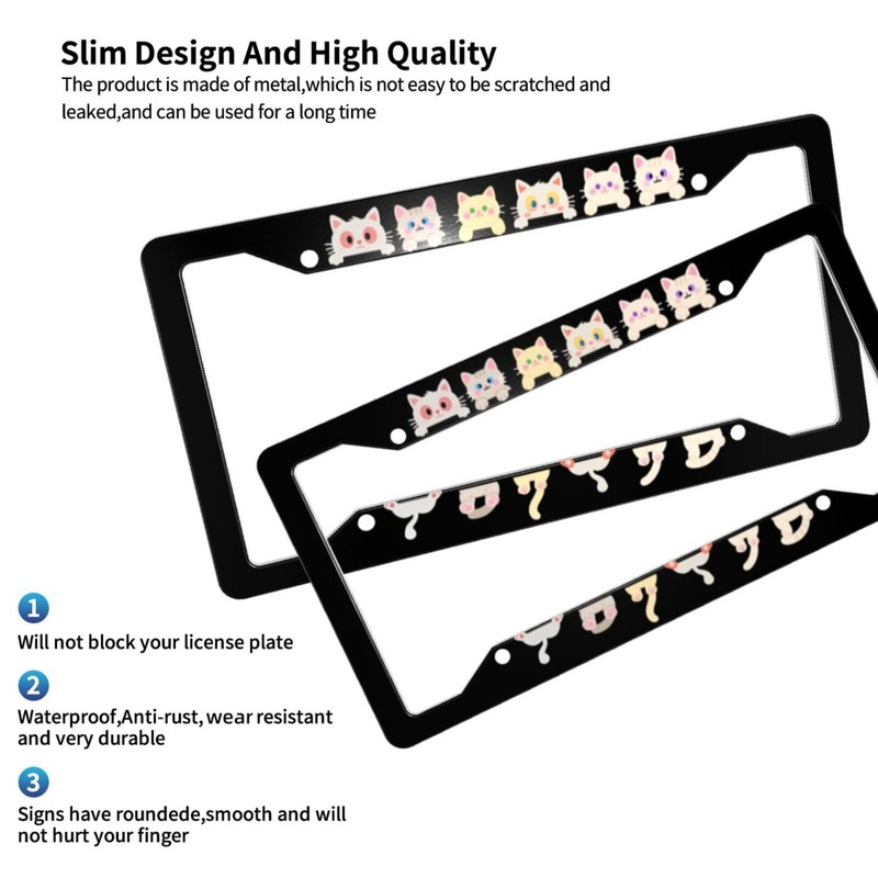 Cute Cat License Plate Frame 2 Pack Accessories Cars Decor
