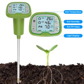 4-in-1 Soil Tester with Backlight LCD - Digital Plant Moisture Meter for pH, Temperature, Sunlight | Gardening, Farming, Lawn Care & Indoor/Outdoor Plants (Square)