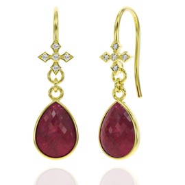 Ruby Earrings for Women in Pear Drop Shape - 18K Gold Vermeil, Certified 925 Sterling Silver Earring - Hypoallergenic Gold Jewelry for Women, Ideal Mothers Day Gifts and Birthday Gifts for Women