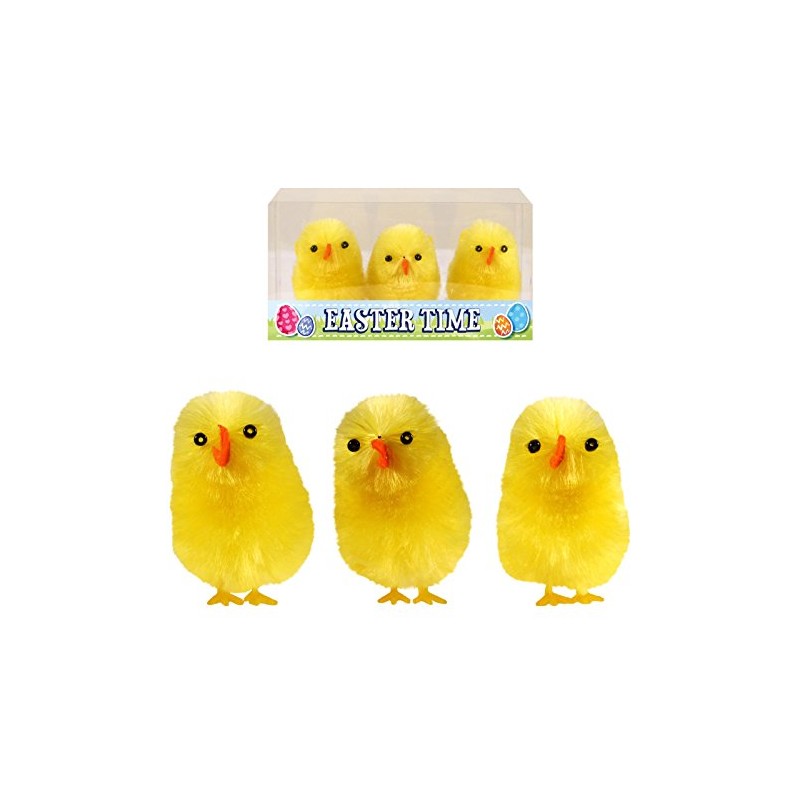 6 x Large 6cm Easter Chicks Yellow Chenille Decorations For