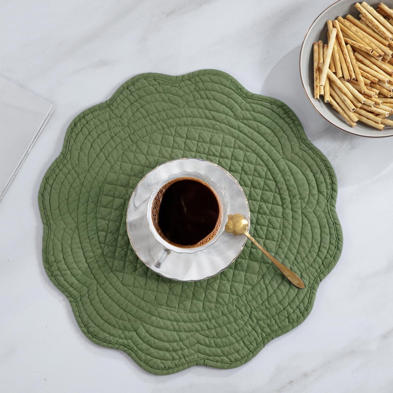 HOMBYS Quilted Placemats Set of 6 Washable Round Placemats for