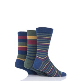 SockShop Men's Comfort Cuff Socks - Striped and Plain Soft Breathable & Cooling Bamboo Material Multipack of 3 Pairs Cedar 7-11