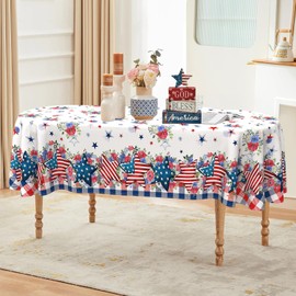 ZORKET 4th of July Tablecloth Oval 60x102 Inch, Patriotic Fourth of July Tablecloth Oval 4th of July Table Cloth for Party Dinner Decor
