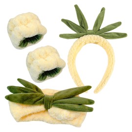BIUDECO 1 Set Skincare Headband and Wristband Cartoon Pineapple Face Washing Bands for Makeup Yoga and Daily Use Water Absorbent and Stretchable for Comfort