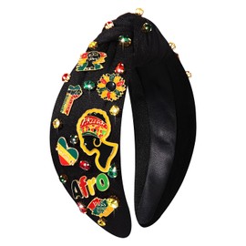 Juneteenth Headbands for Women African Knotted Headband Black History Wide Top Knot Headbands Embellished Rhinestone Crystal Headband Africa Independence Day Hair Accessories Party Gifts (Pattern C)