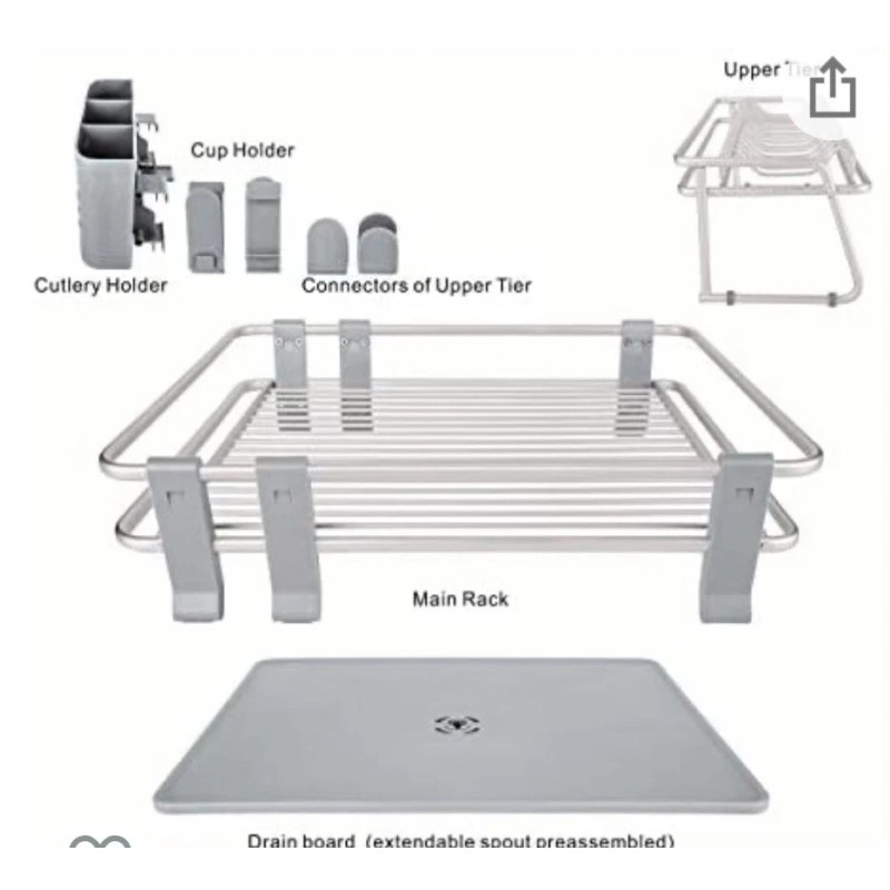 VENETIO Deluxe Aluminum Dish Drying Rack 2 Tiers with Removable