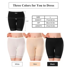 Eowppue 3PCS Anti Chafing Shorts for Women，Shorts for Under Dresses with Elastic Modal Slip Shorts,Black, White, Skin Colors Slip Shorts