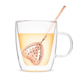 Pinky Up Heart Shaped Tea Ball Loose Leaf Infuser with Chain Hook, Stainless Steel, Rose Gold