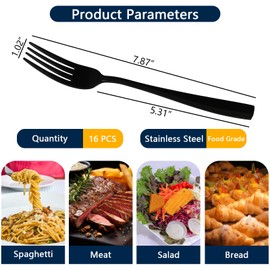 Dehouse 16-Piece Black Stainless Steel Dinner Forks, 7.87 Inch Flatware Table Fork
