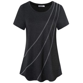 MOQIVGI Running Shirts Women Short Sleeve Athletic Gym Jogging Yoga Activewear Tops Moisture Wicking Soft Comfortable Loose Casual Workout Clothes Black Large