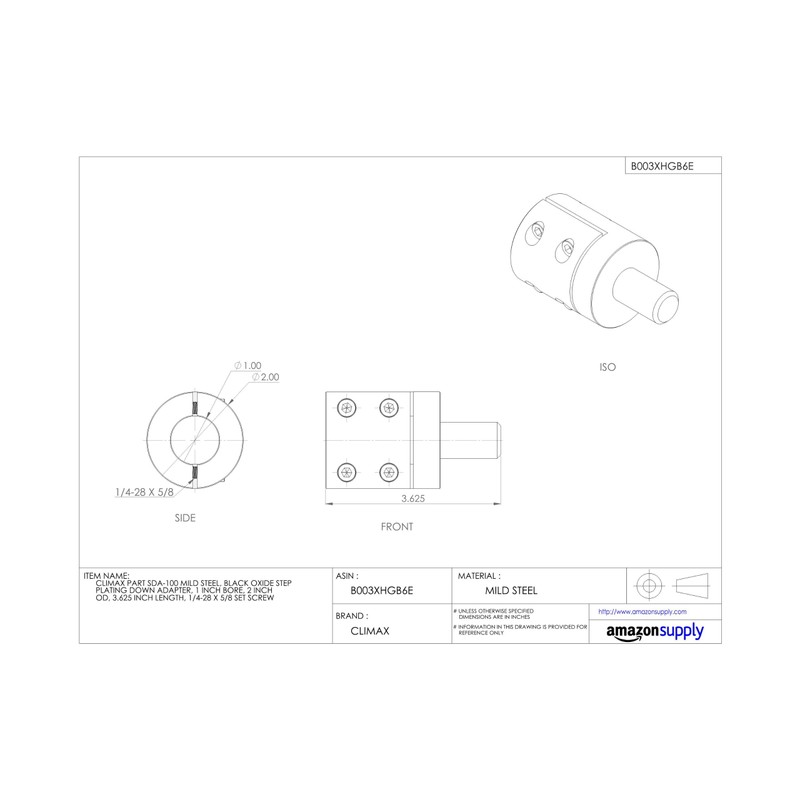 Climax Metals Step Down Adapter, Clamp On, Bore 1 in