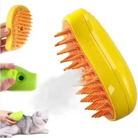 HOOBEST 3-in-1 Steam Pet Brush for Cats & Dogs – Self-Cleaning Spray Comb for Grooming, Shedding & Massaging – Quiet Rechargeable Electric Steamer Hair Remover with Mist – Indoor Spa Tool (Yellow)