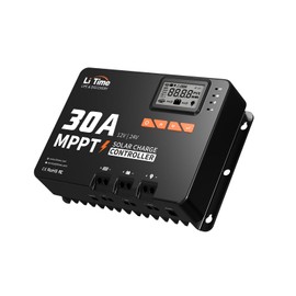 LiTime 30 Amp MPPT 12V/24V/Auto DC Input Solar Charge Controller Build-in Bluetooth Module, Parameter Adjustable LCD Display LED Indicators Solar Panel