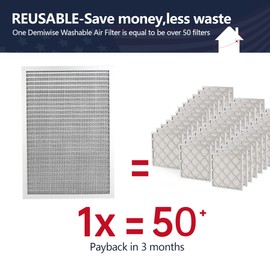 Demiwise 14x24x1 Lifetime Electrostatic Air Filter, MERV 8 Washable Aluminum AC/HVAC Furnace Filter, Reusable Permanent Air Filter, Easy to Clean, Healthier Home/Office (Actual Size:13.50x23.38x0.82)